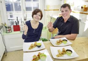 Recette du chef Mathieu Bruno : Croustillants de crevettes et salade de pois chiche 